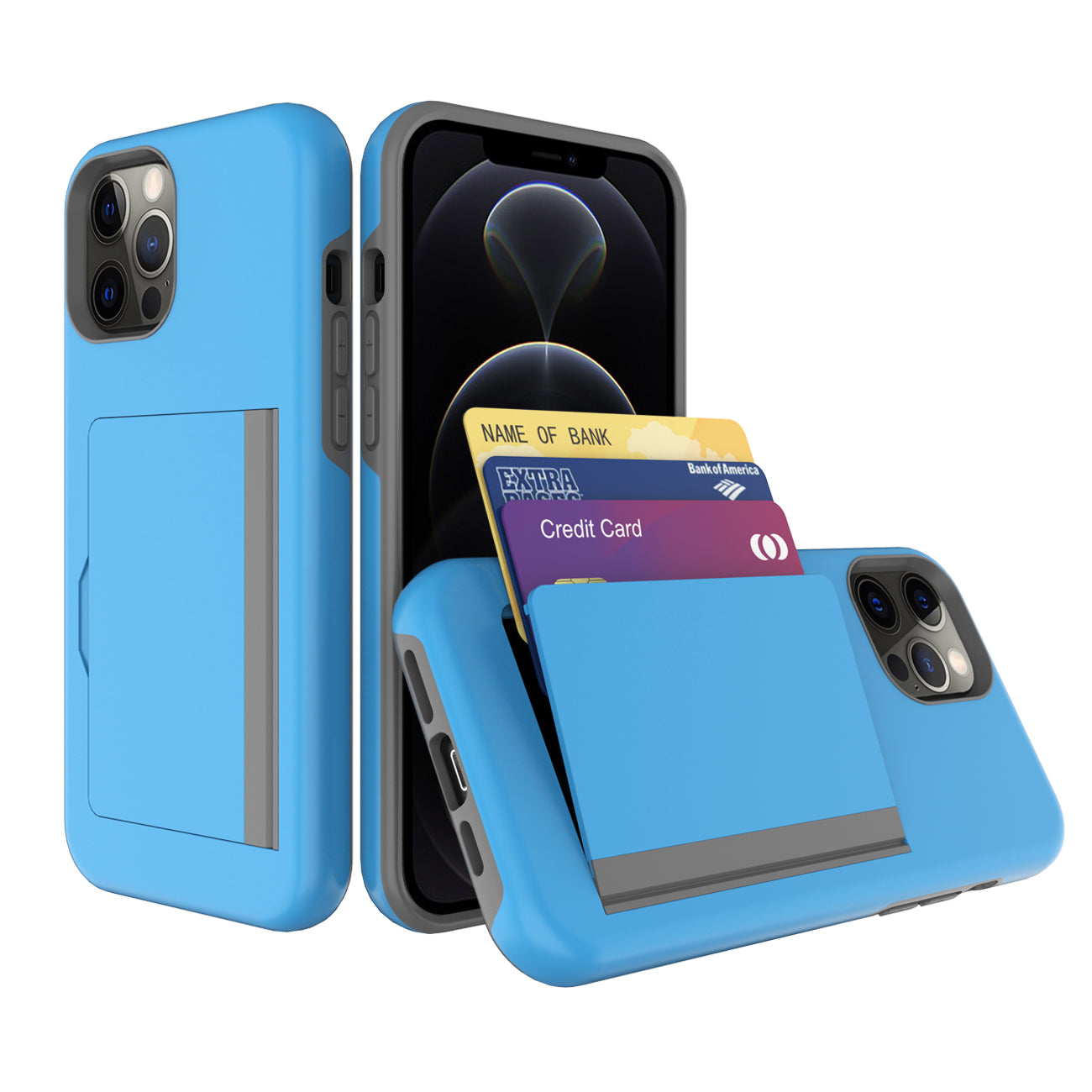 TPU PC Hybrid 2-in-1 Flip Card Holder Phone Case for Apple iPhone 12 Pro Max In Blue